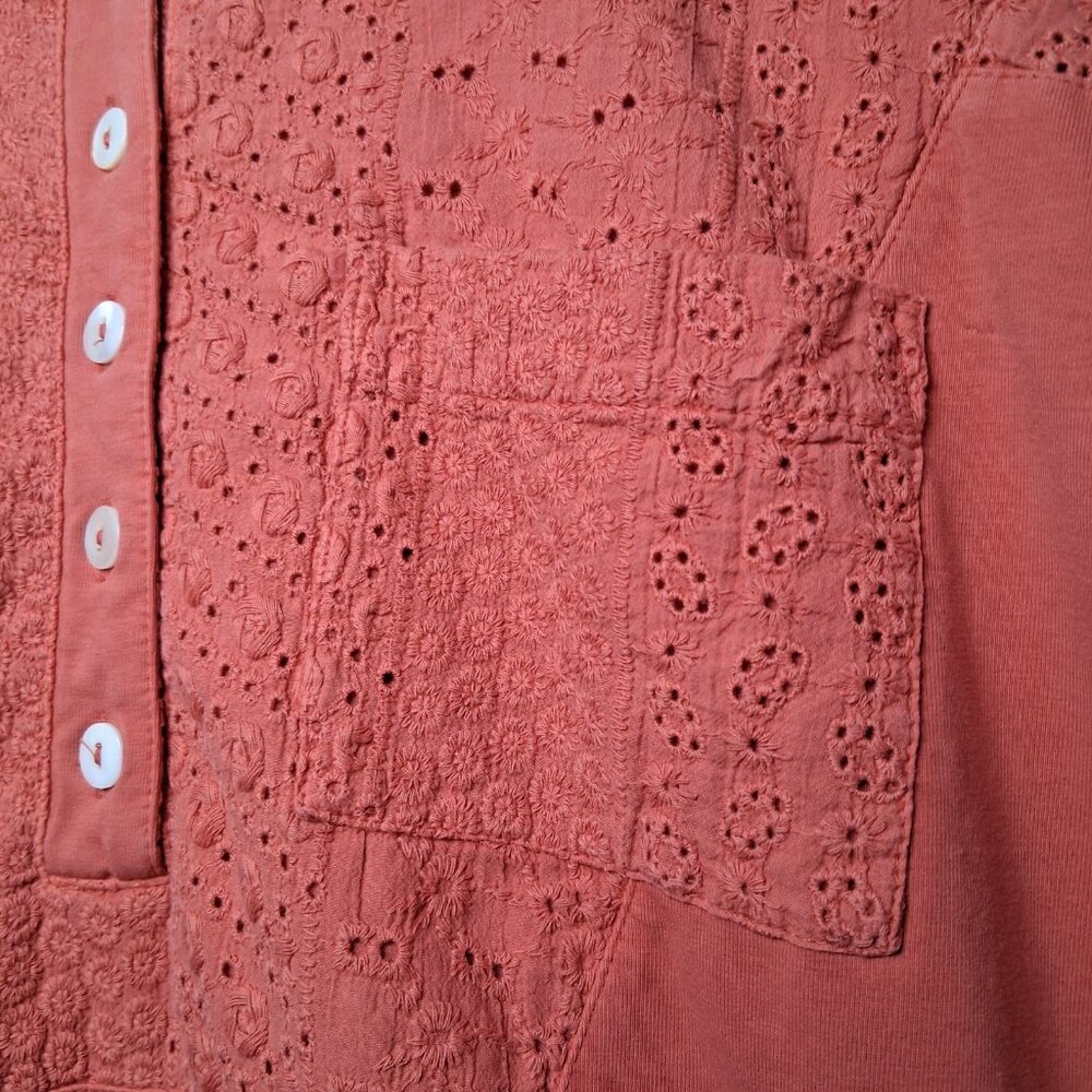 Soft Surroundings Tunic Henley Shirt Large Coral Knit Lace Eyelet Button Up - Picture 14 of 14